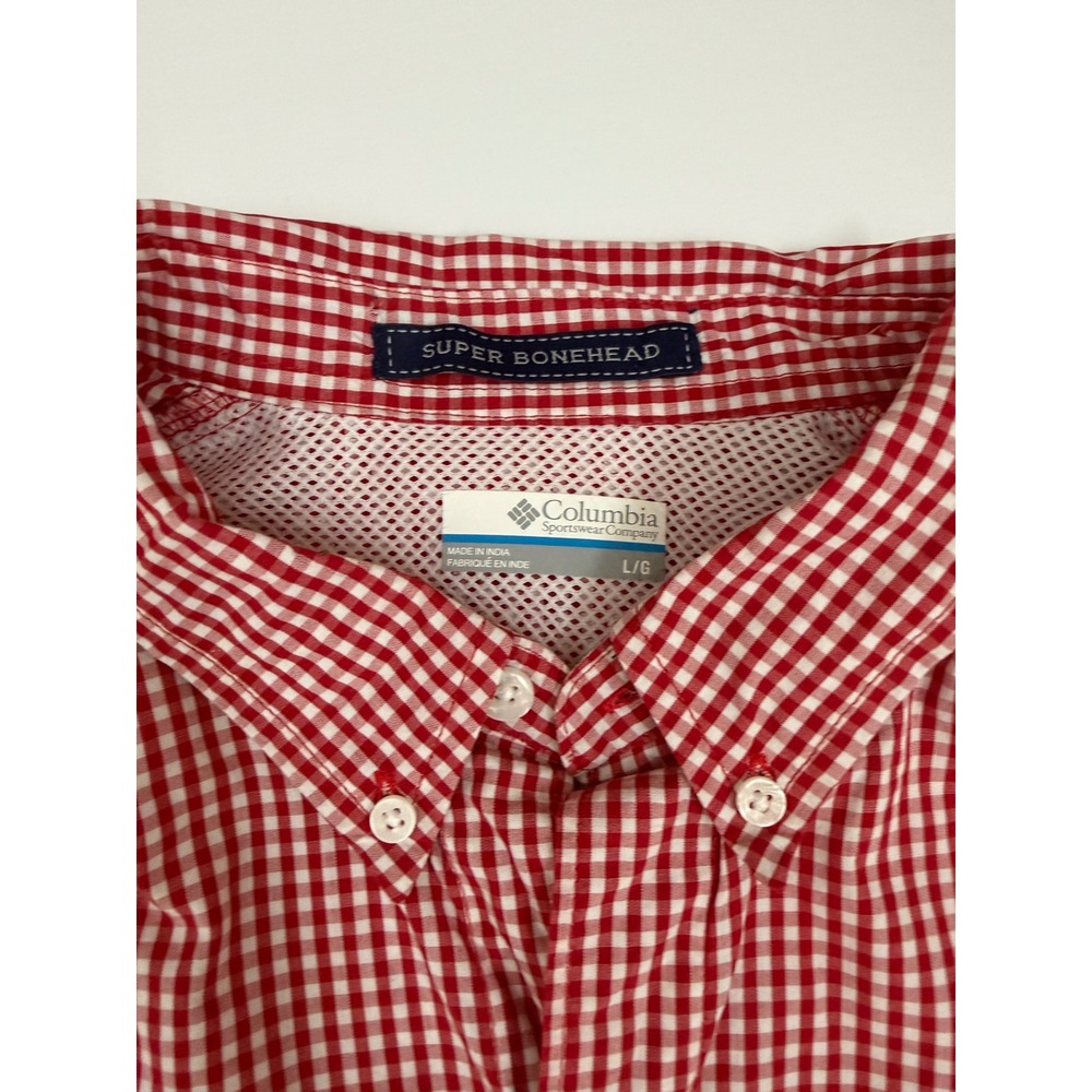 Columbia PFG Super Bonehead Texas Tech Shirt Mens Large Red Gingham Fishing L - Picture 2 of 6